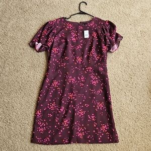 Ann Taylor Burgundy Floral Short Sleeve Dress